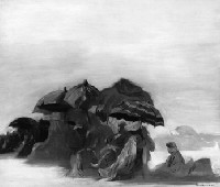 Grisaille of beach group